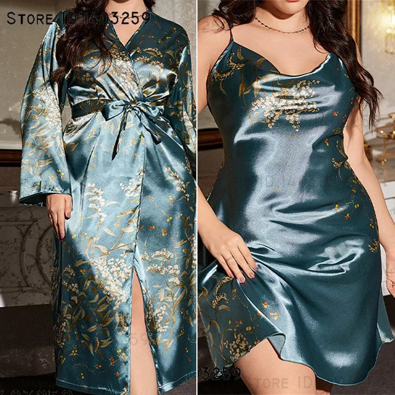 Cherry Print Kimono Robe Set