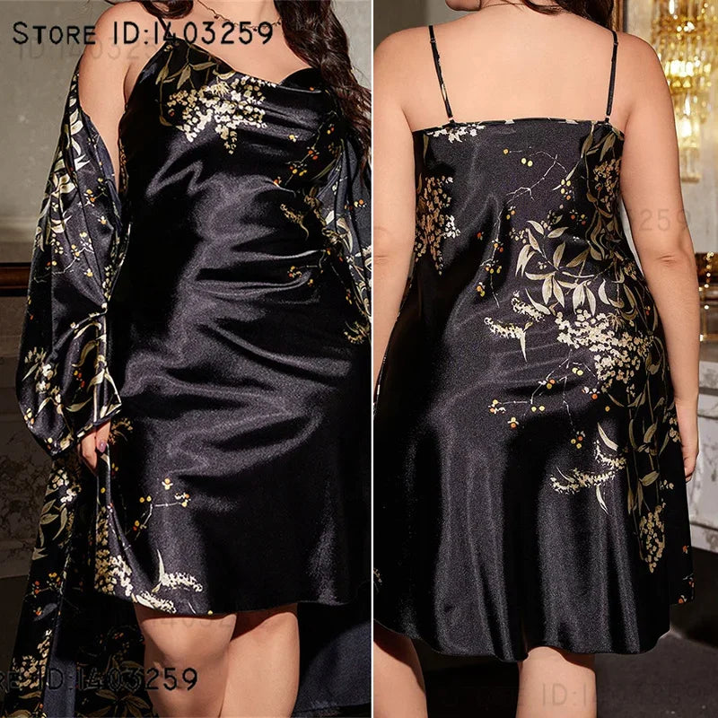 Cherry Print Kimono Robe Set