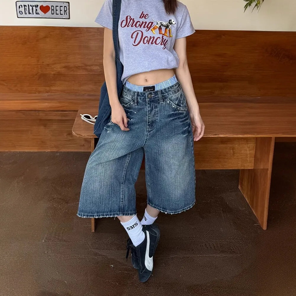 Y2K Washed Denim Capri Pants
