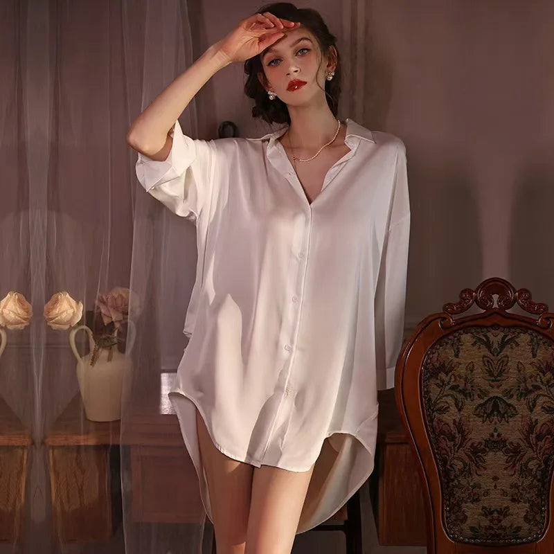 Satin Button Down Sleepshirt