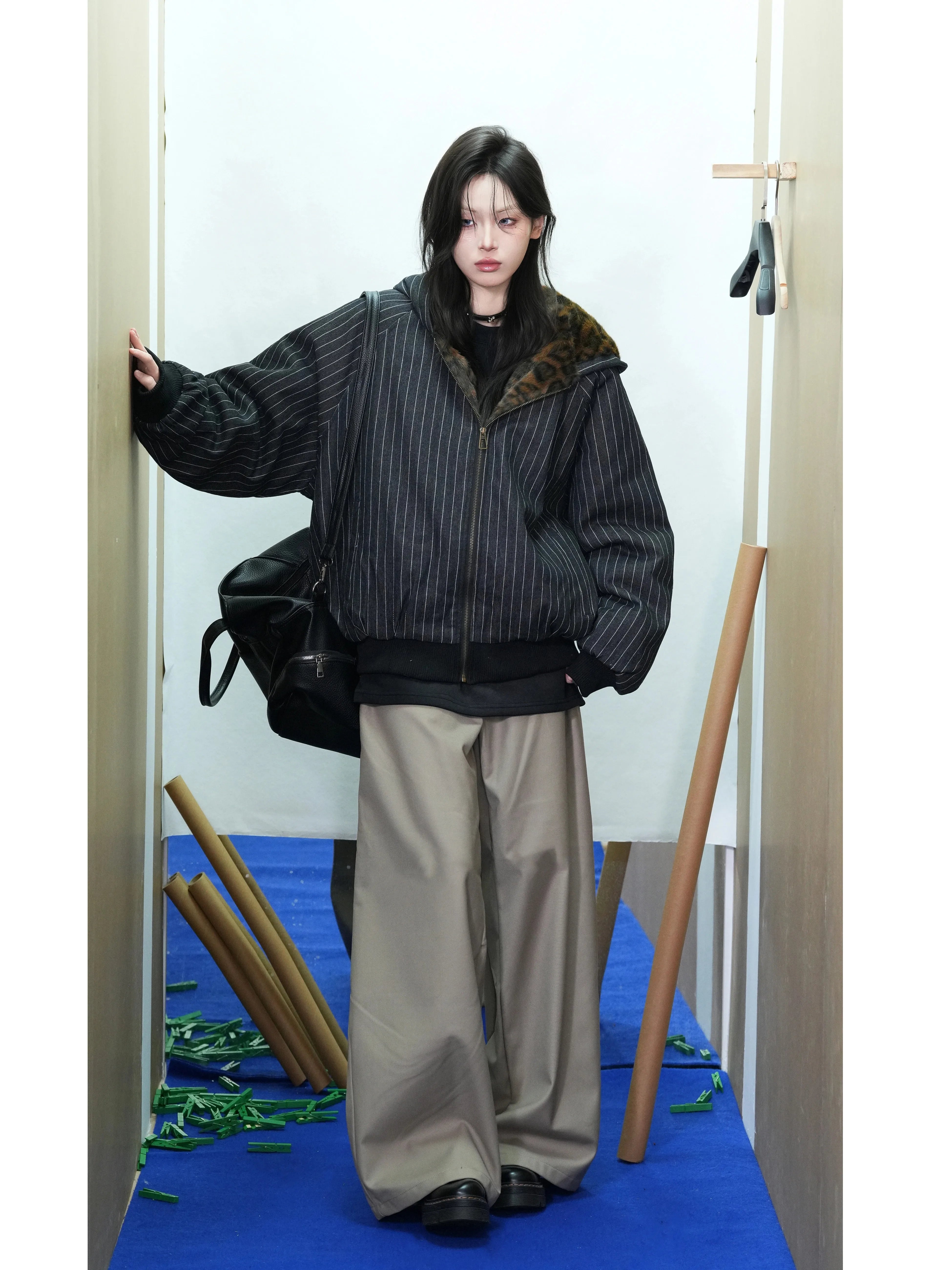 Winter Women's Stripes Hoodie Jacket American Retro Faux Fur Outwear Coat Y2k Korean Fashion 2000s High Street Thick Warm
