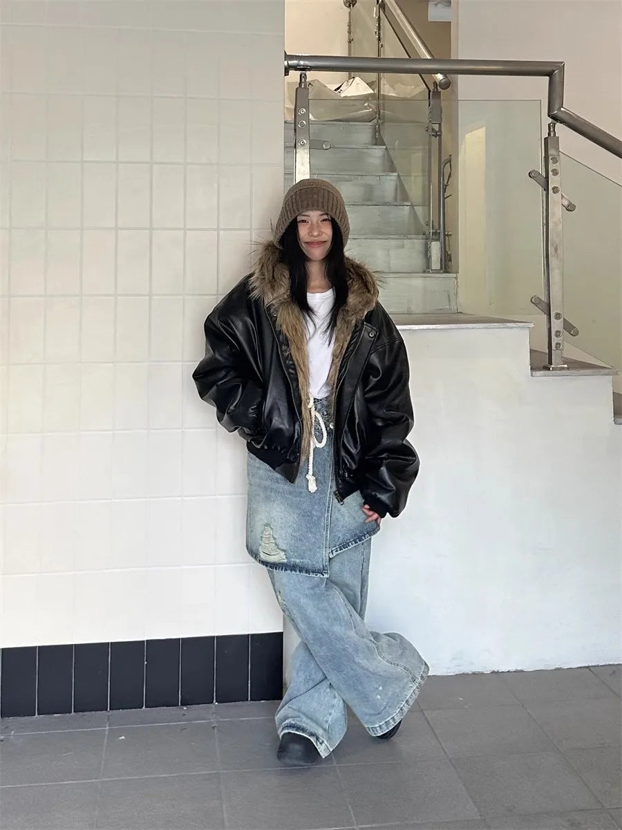 Retro Faux Fur PU Jacket