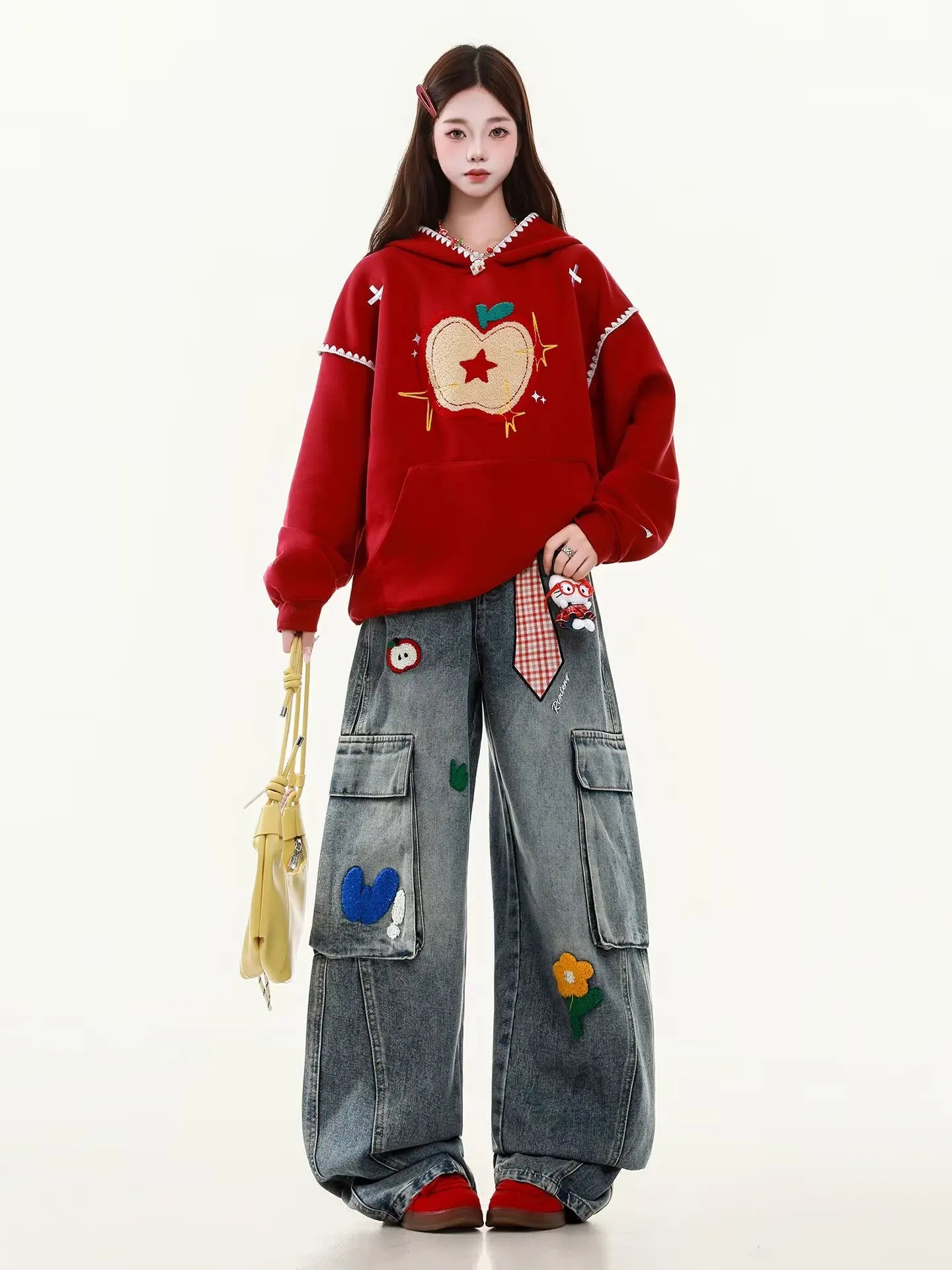 Embroidered Harajuku Wide-Leg Jeans