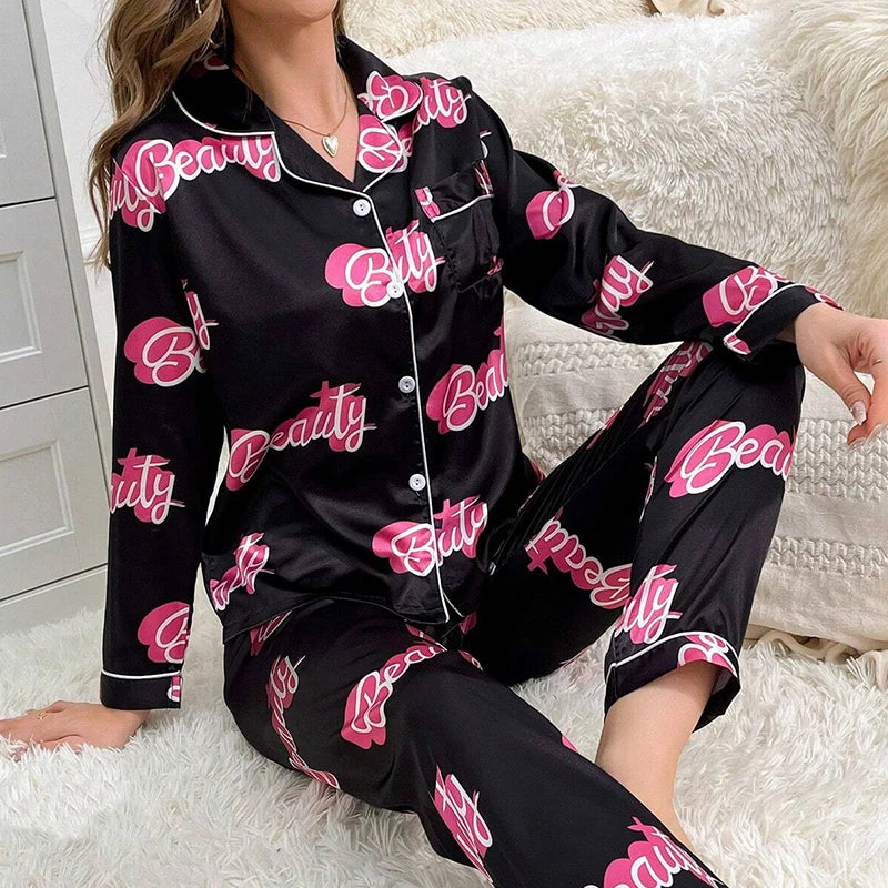 Bow Print Long Pajama Set
