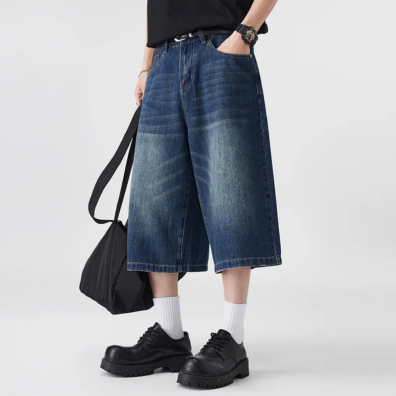 Loose Wide-Leg Denim Shorts