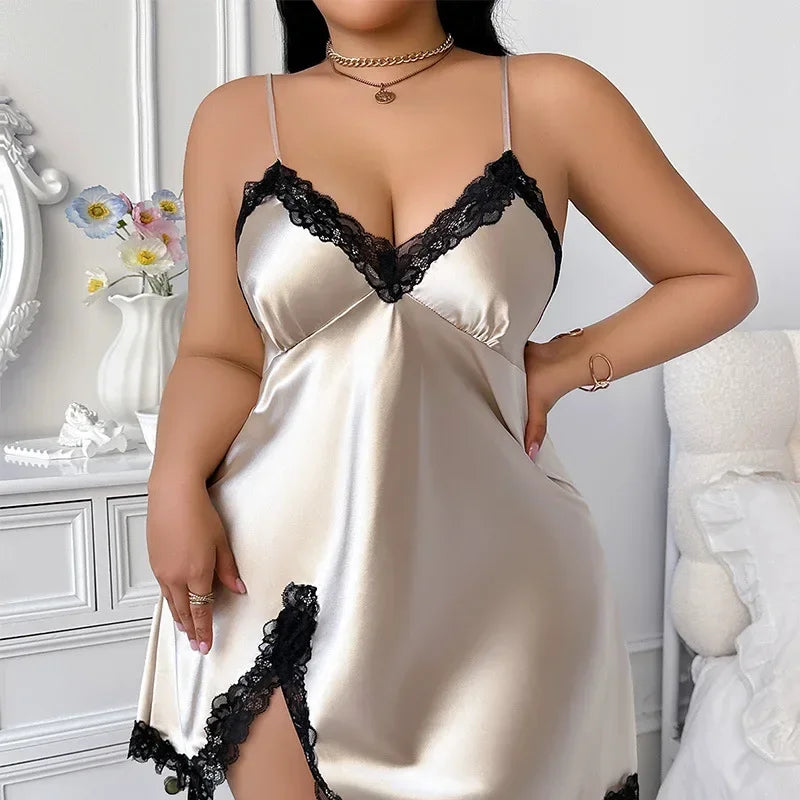 Floral Satin V-Neck Nightgown