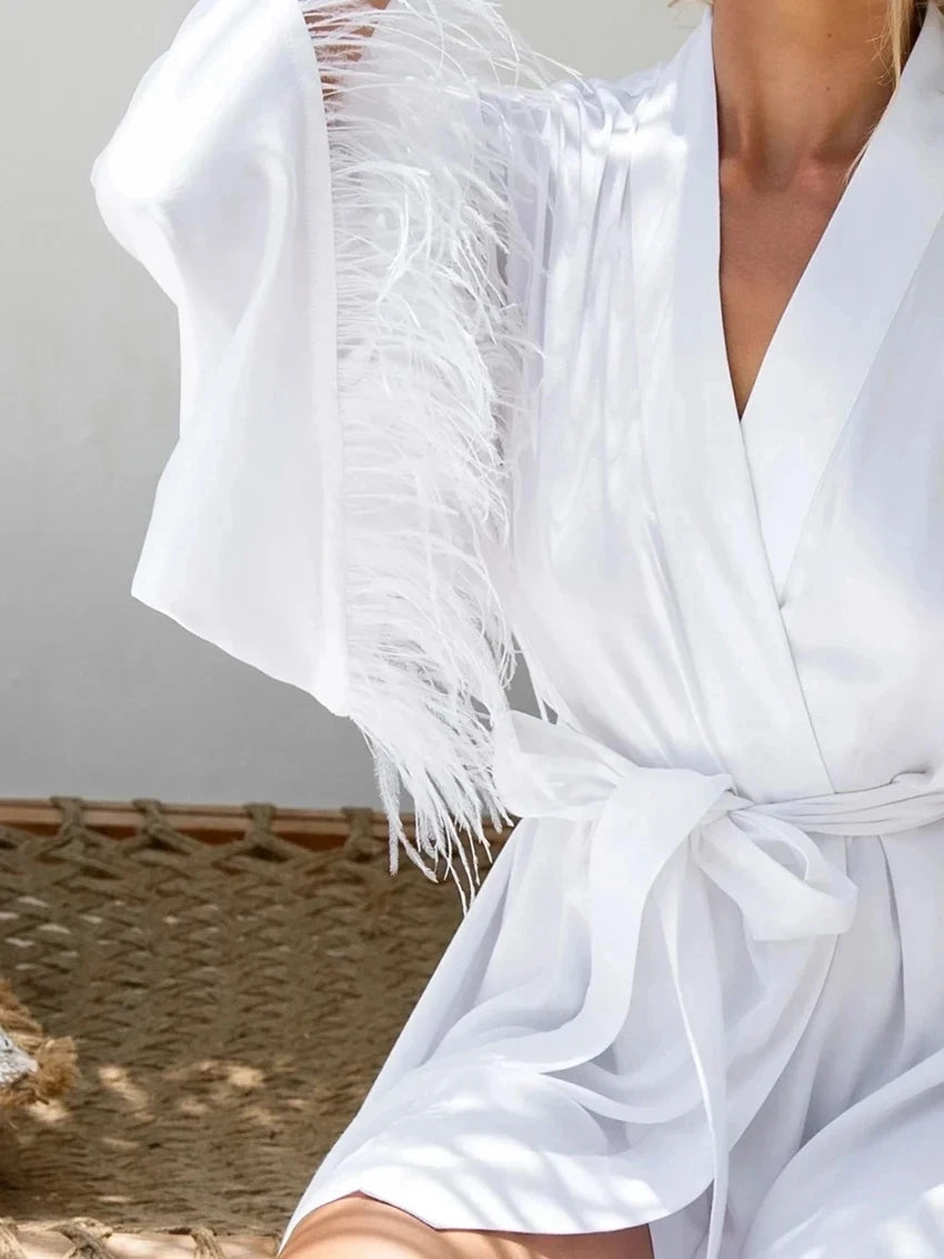 V-Neck Solid Satin Robe