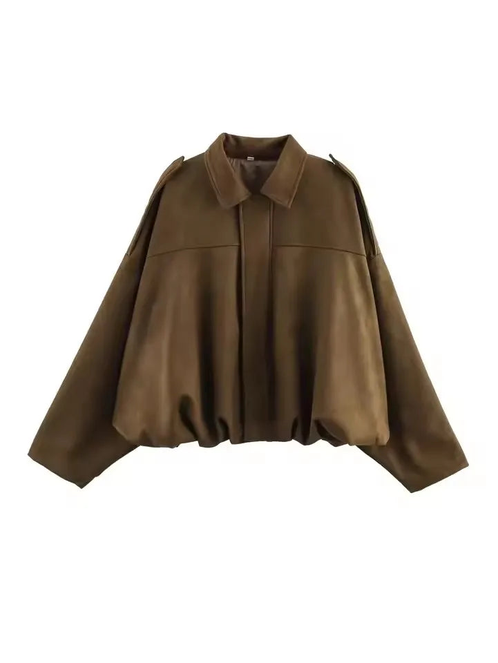 Green Suede Oversized Bomber