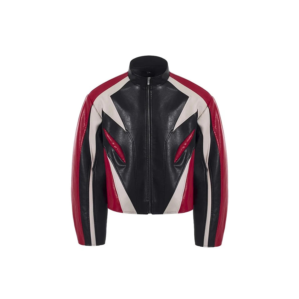 Color Block PU Racer Jacket