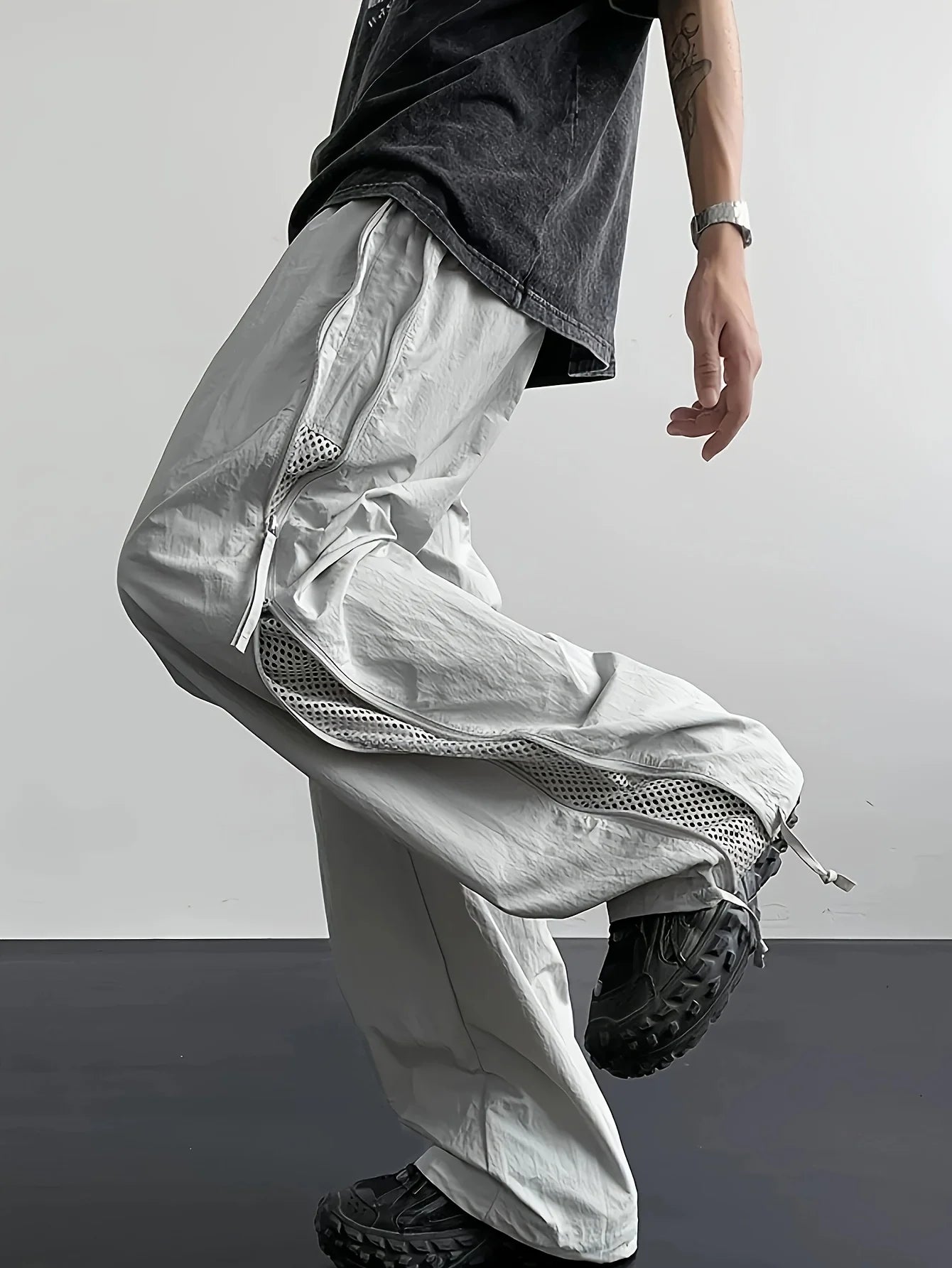 Side-Zip Mesh Parachute Pants