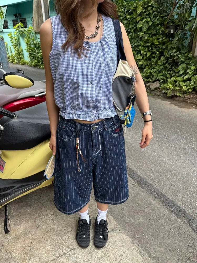 Light Blue Calf-Length Cargo Jeans