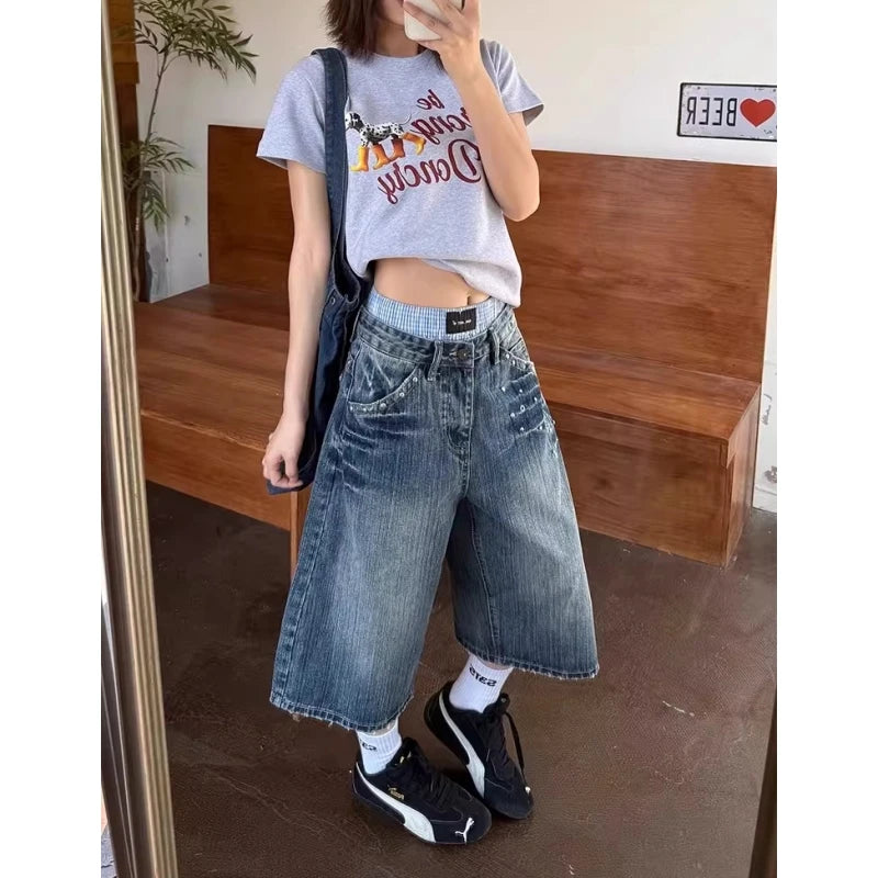 Y2K Washed Denim Capri Pants