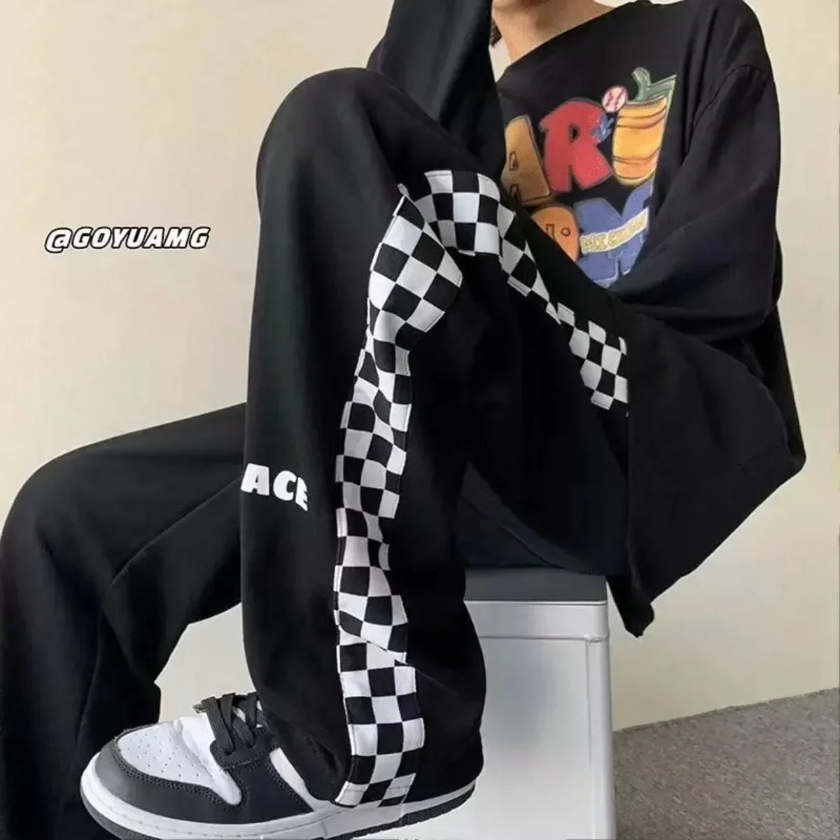 Grid Print Jogger Pants