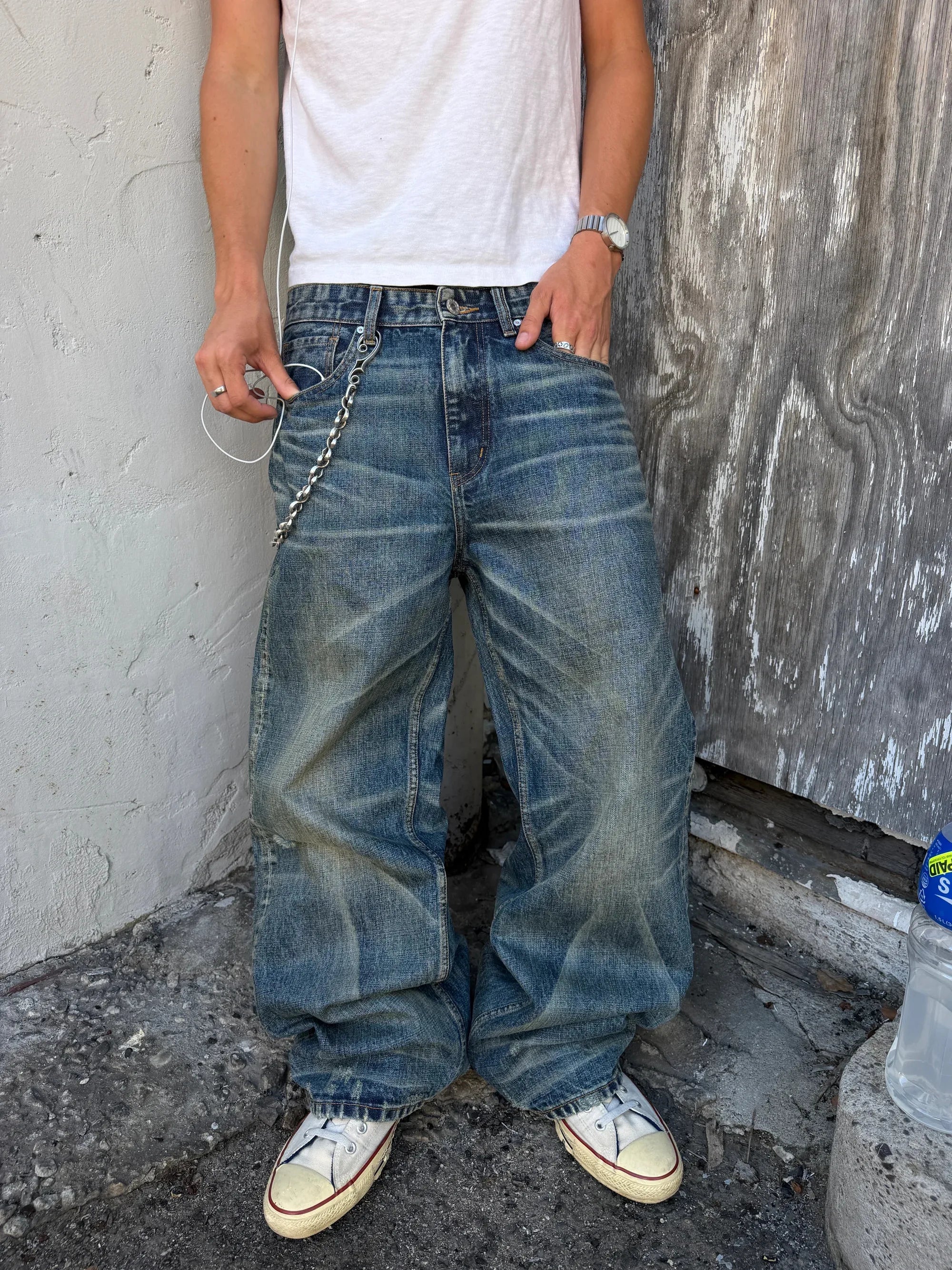 Y2K Echo Loose Straight Selvedge Denim Vintage Washed Embroidered Wide Leg Pants American High Street Unisex Skateboard Jeans