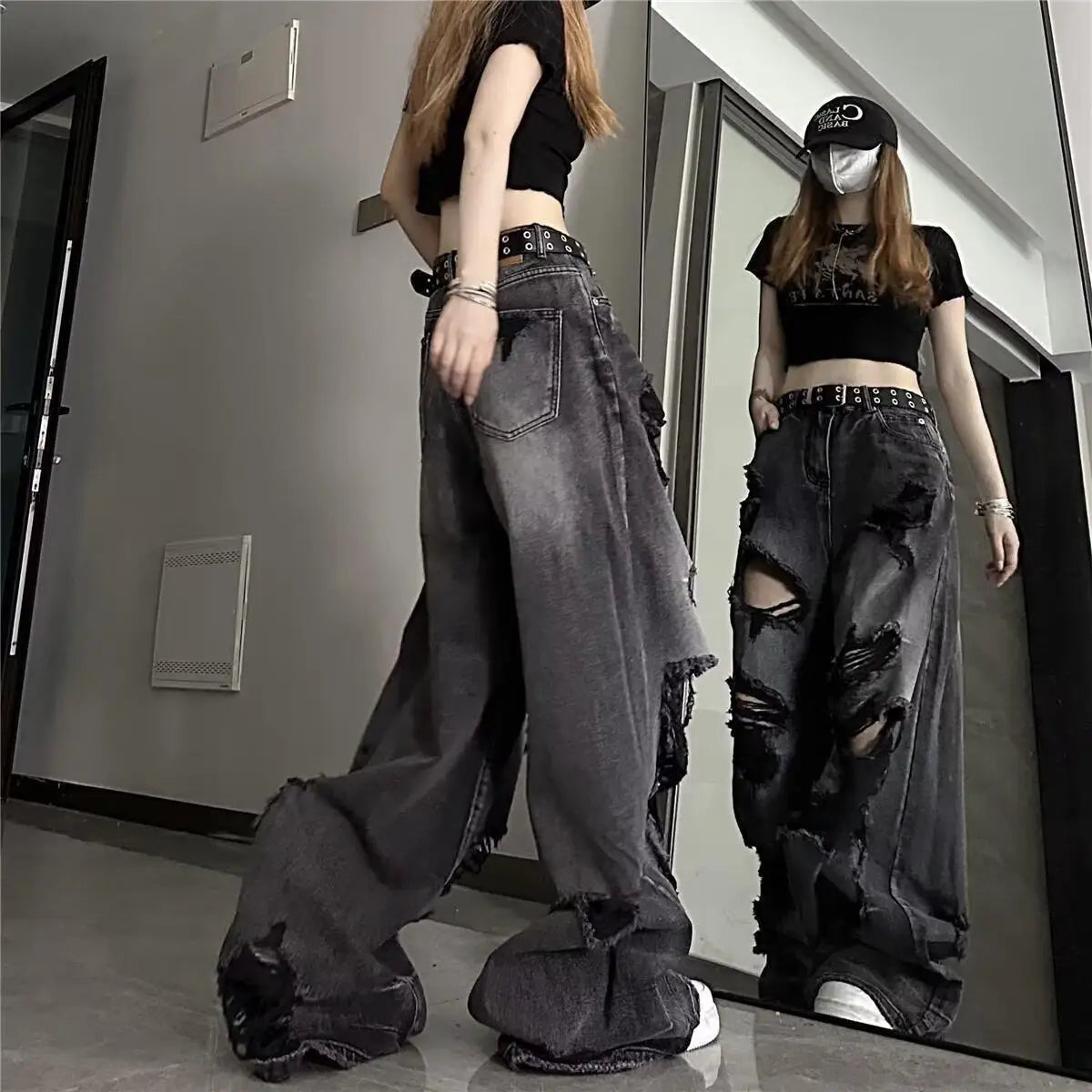 Distressed Bell-Bottom Jeans