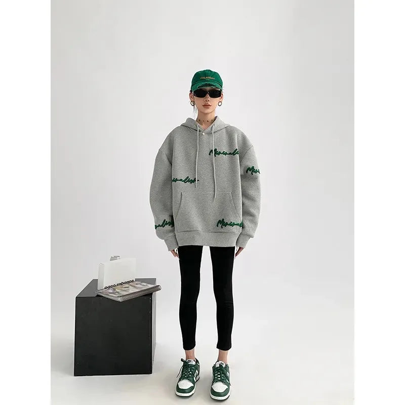 Oversized Embroidered Fleece Hoodie