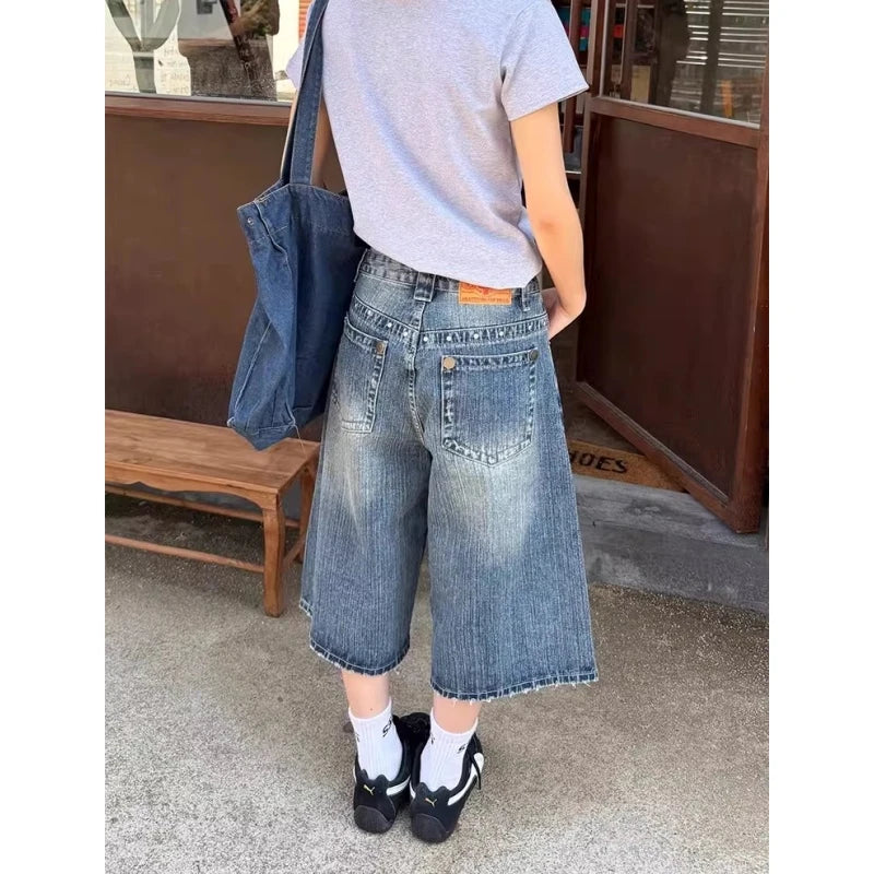 Y2K Washed Denim Capri Pants