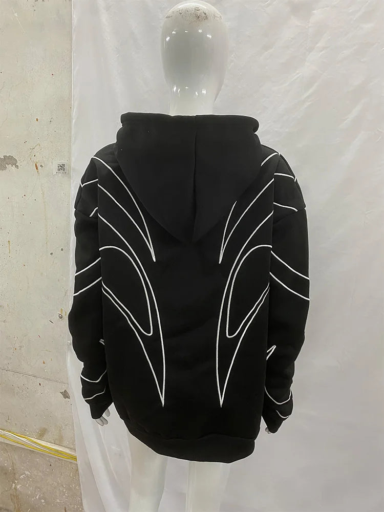 Striped Embroidered Double-Zip Hoodie