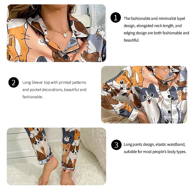Bow Print Long Pajama Set