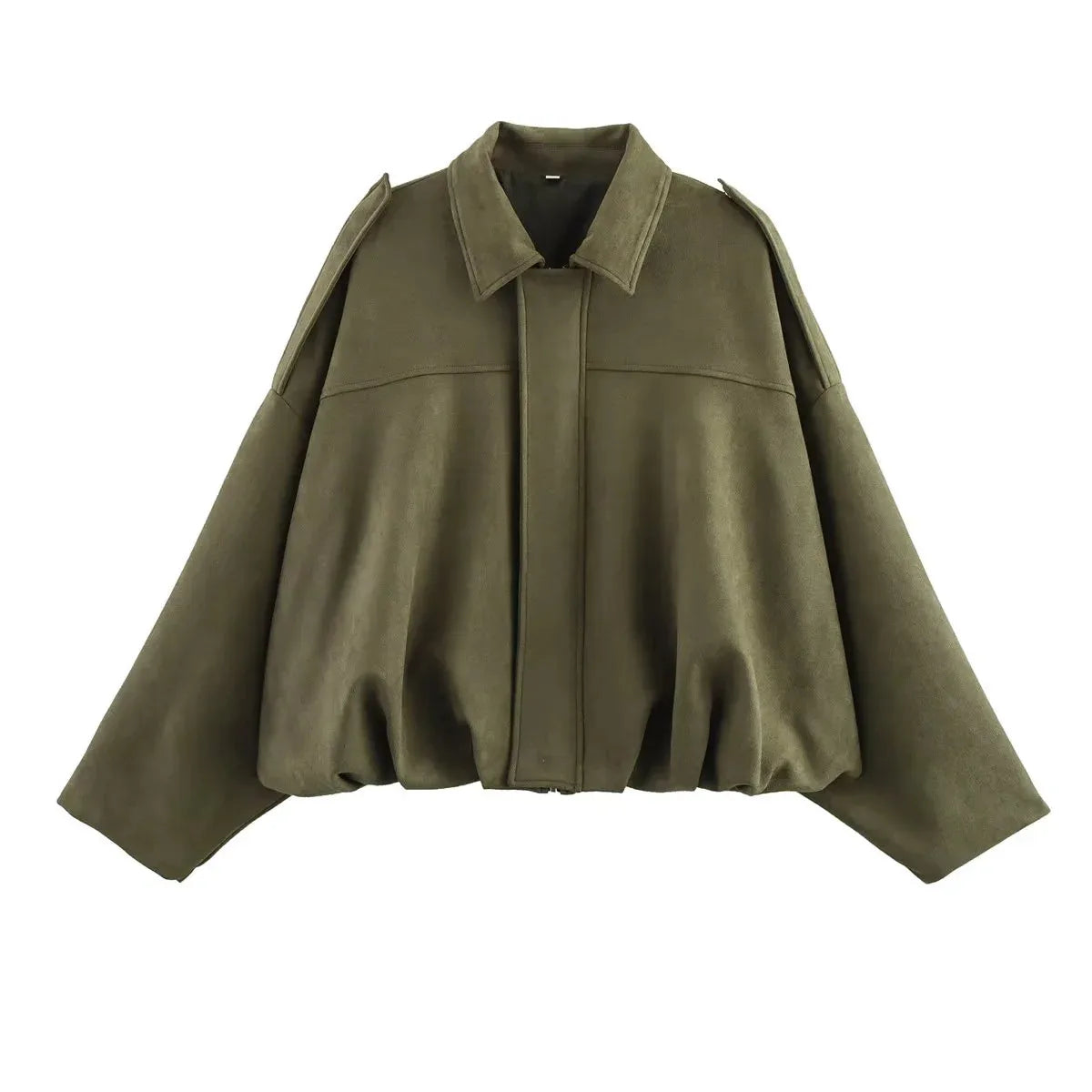 Green Suede Oversized Bomber