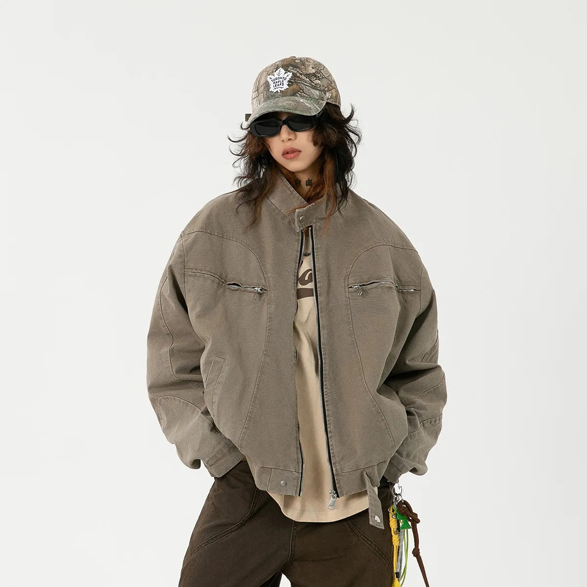 2026 Spring Unisex Jacket Washed Grey Stand Collar Denim Jacket Man Women Retro Trendy Zipper Short Coat Harrington Jacket