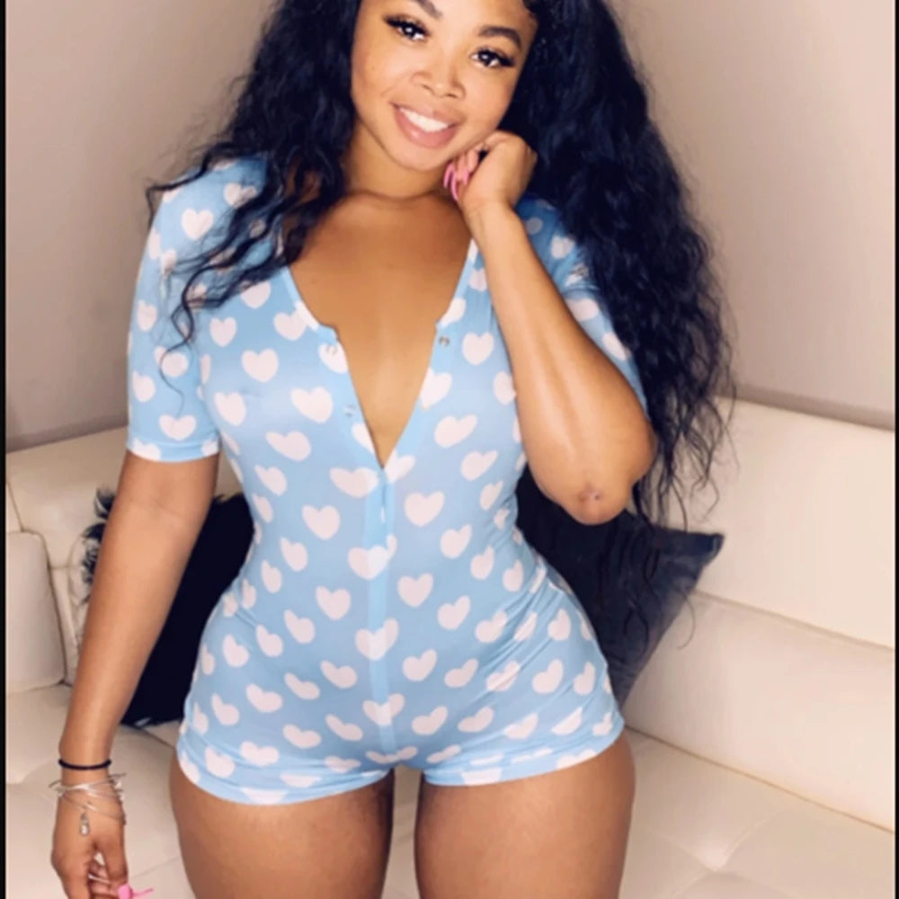 Heart Print Pajama Romper