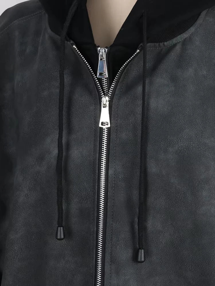 Distressed PU Leather Hoodie