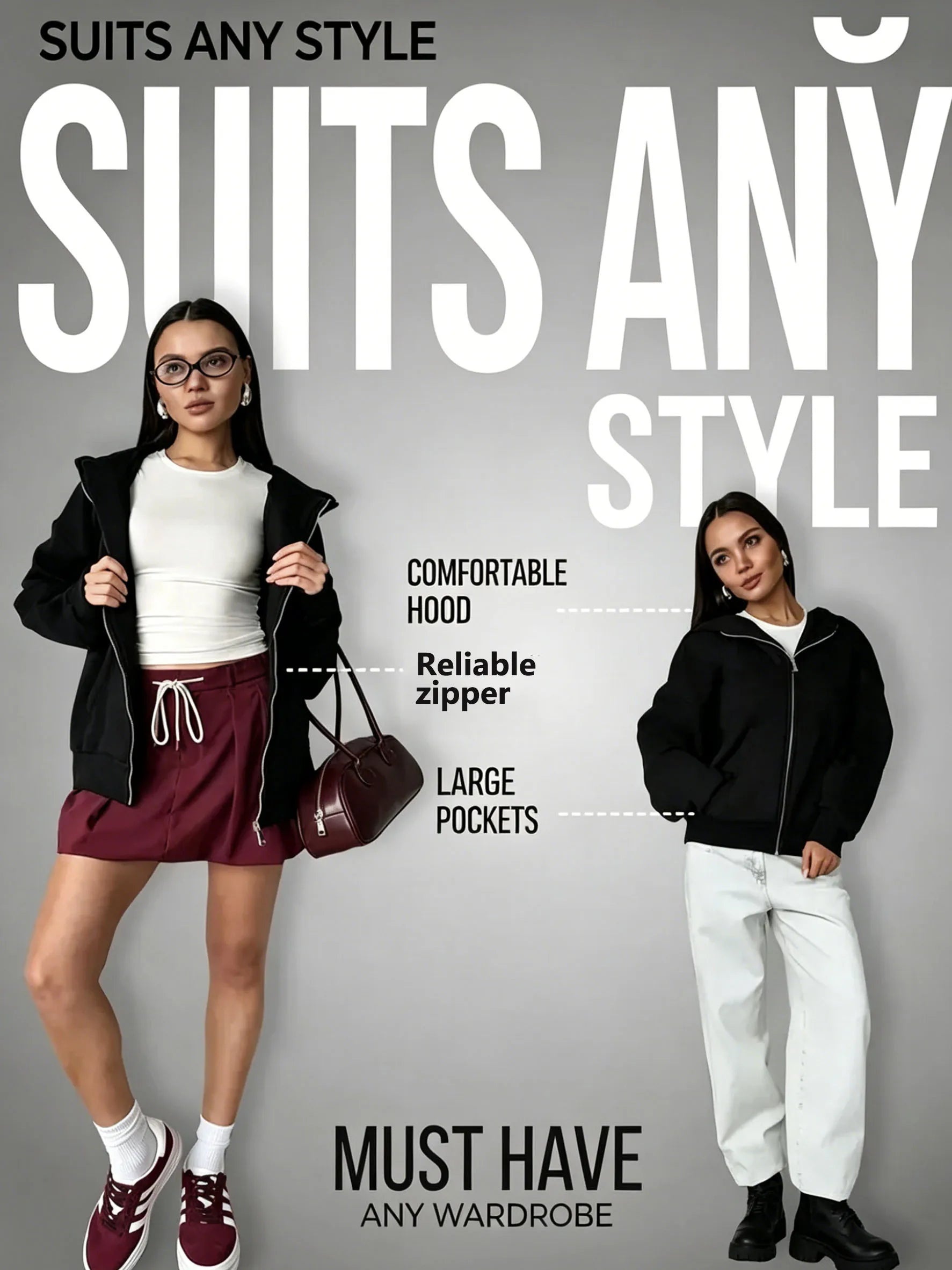 Black Oversized Zip Hoodie