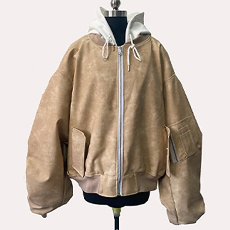 Distressed PU Leather Hoodie