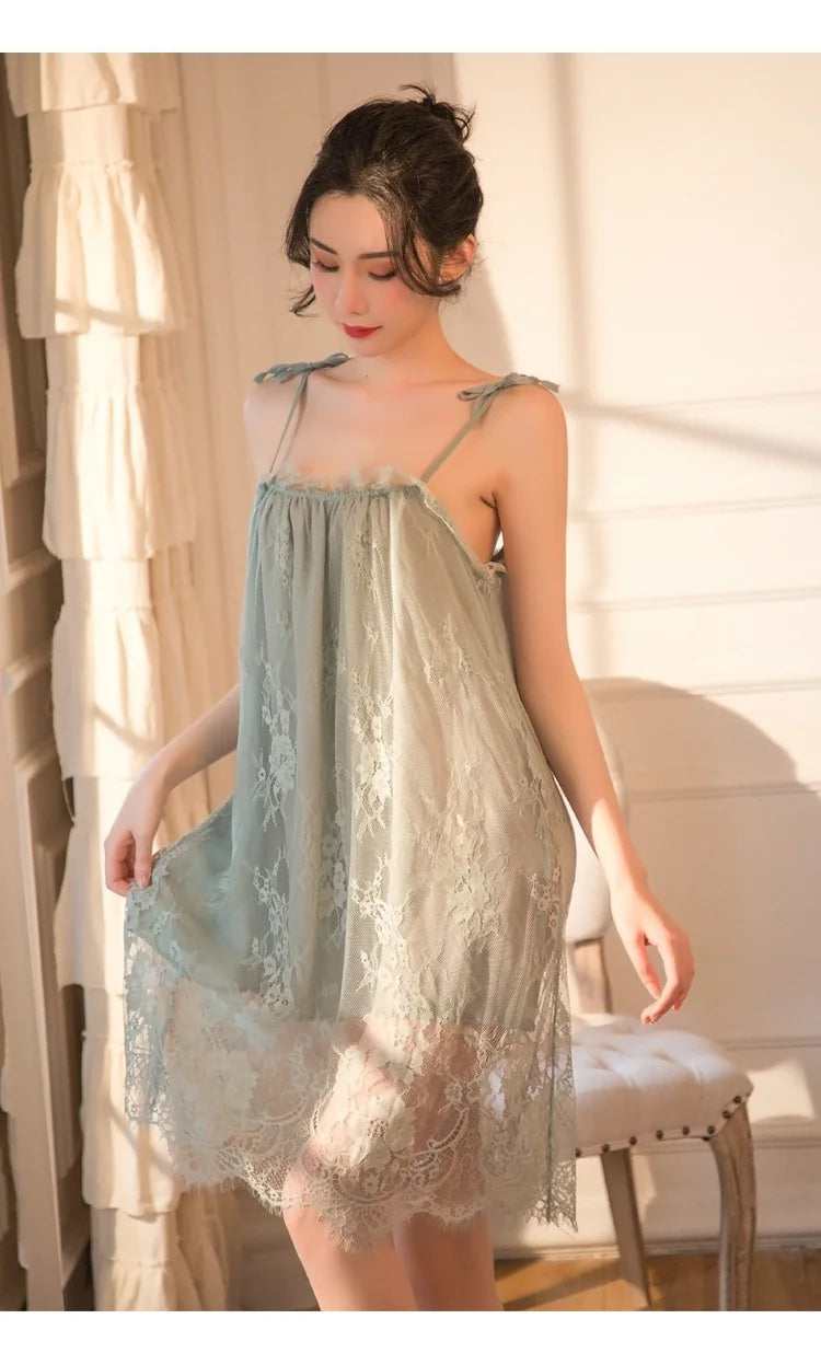 Black Satin Lace Nightgown