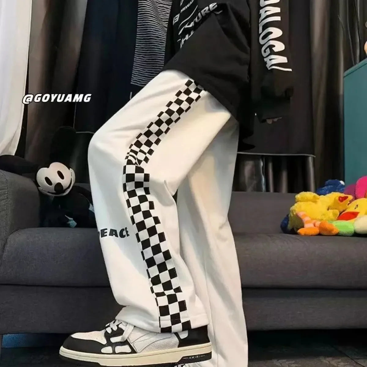 Grid Print Jogger Pants