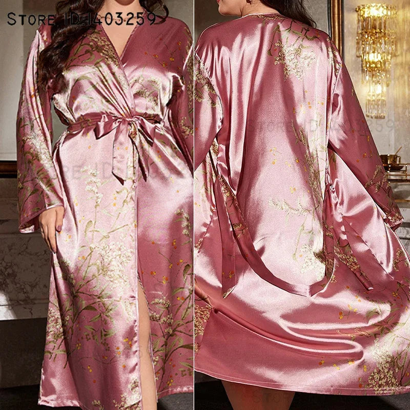 Cherry Print Kimono Robe Set