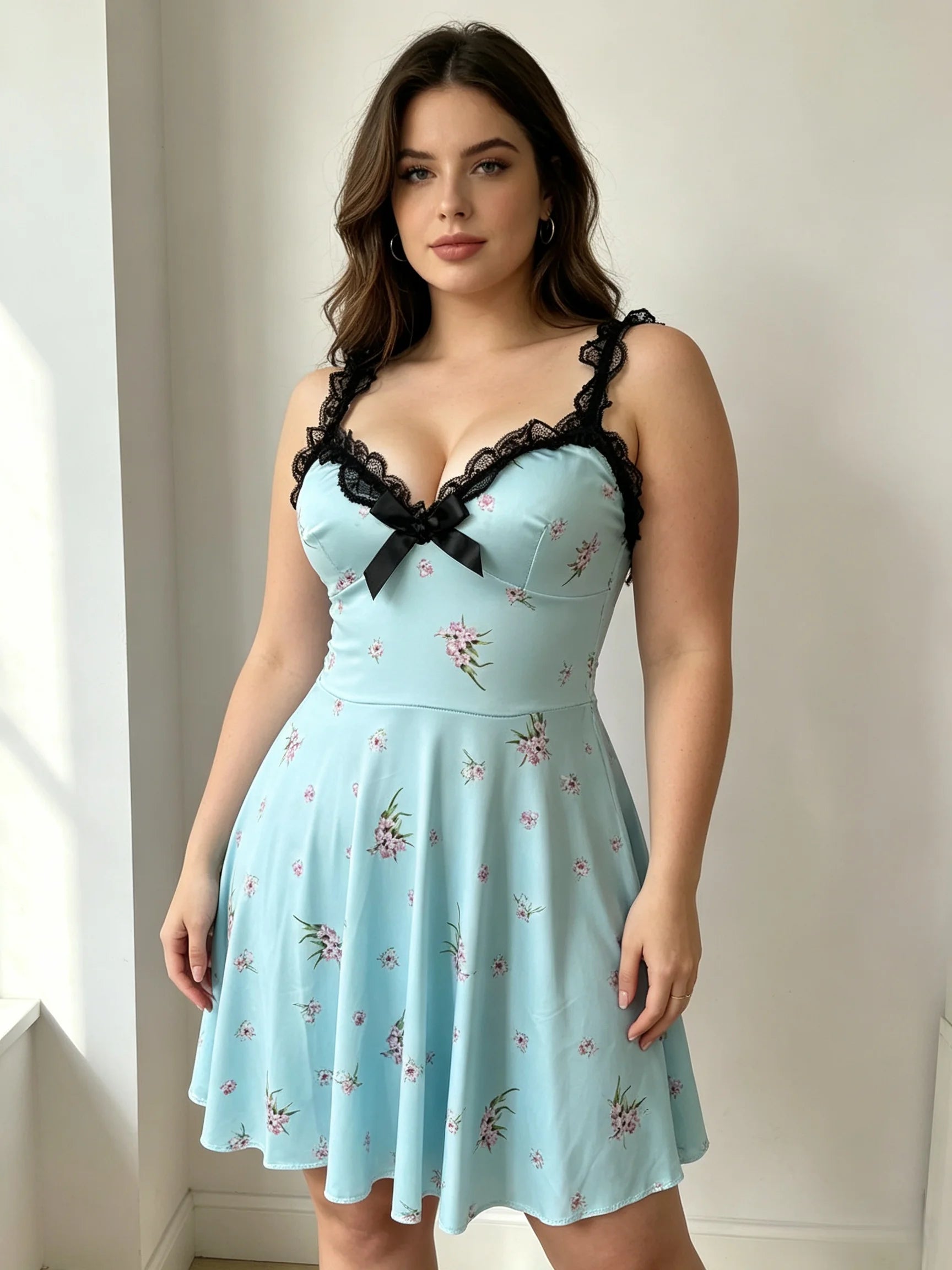 Floral Lace Halter Nightgown