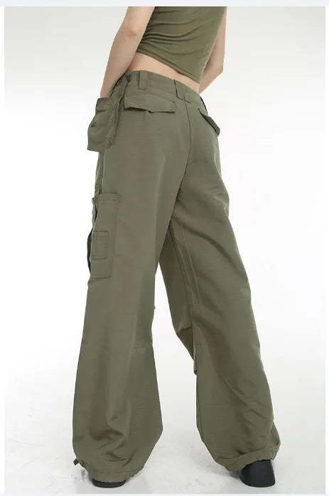 Retro Green Wide-Leg Cargo Pants