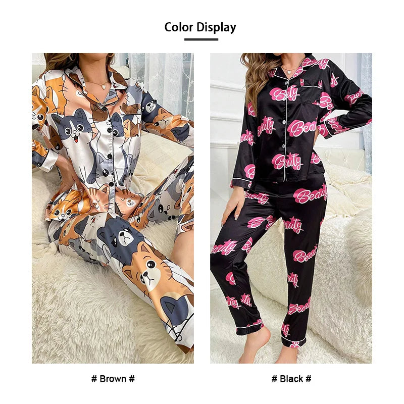 Bow Print Long Pajama Set