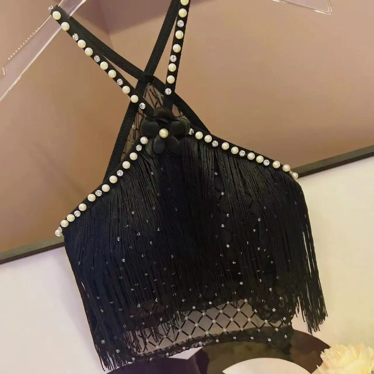Pearl Tassel Halter Top