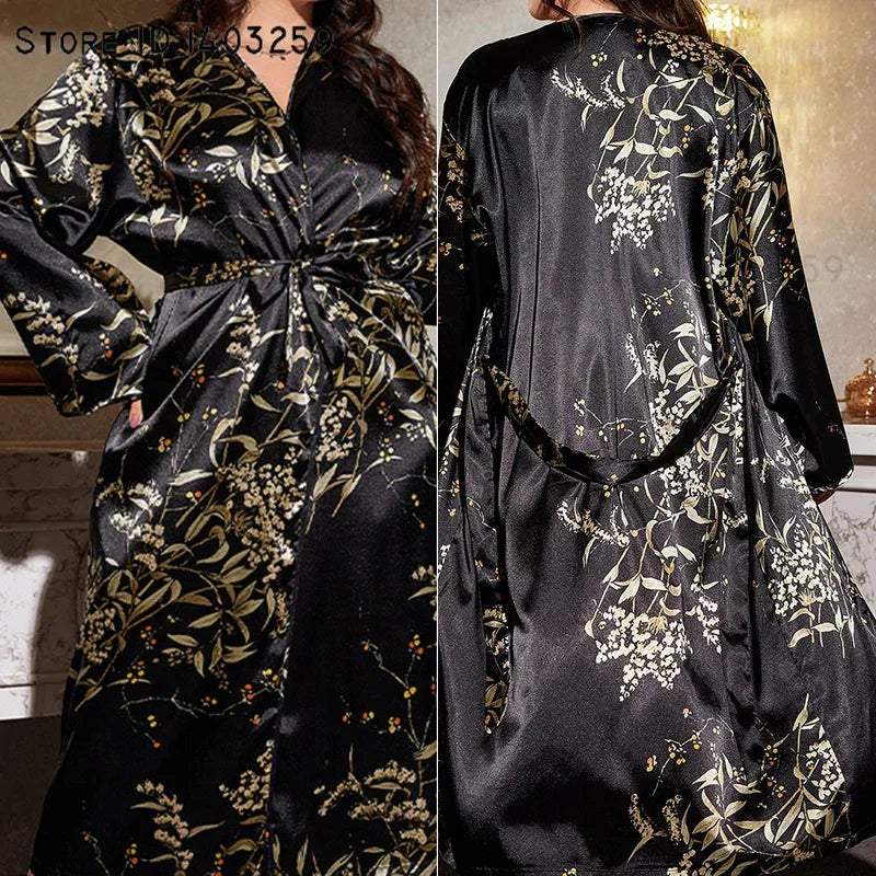 Cherry Print Kimono Robe Set