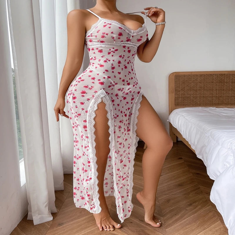 Crane Print Satin Nightgown