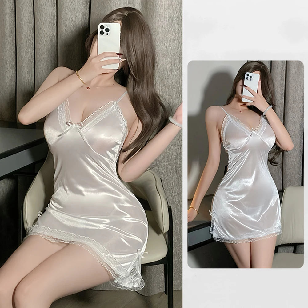Sheer Lace Slit Nightdress