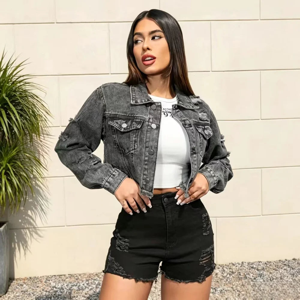 Washed Cropped Denim Jacket