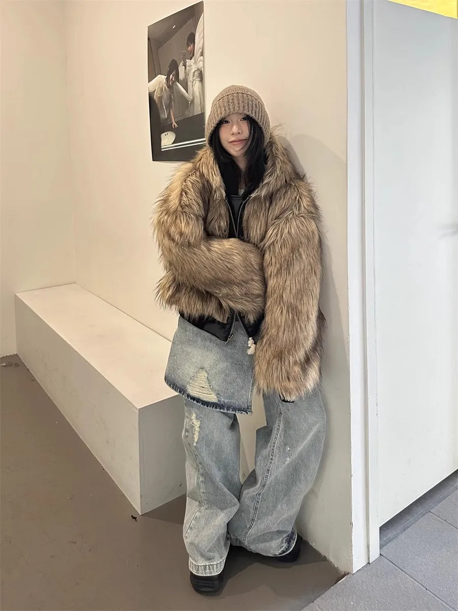 Retro Faux Fur PU Jacket
