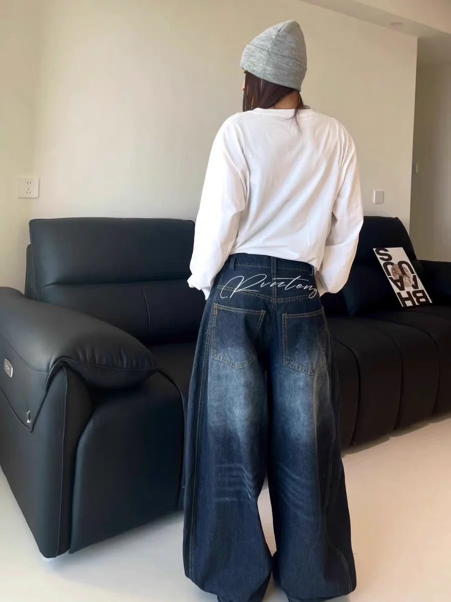 Washed Blue Baggy Cargo Jeans