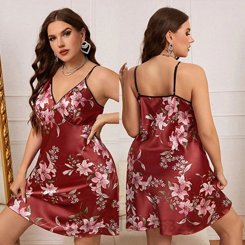 Floral Satin V-Neck Nightgown