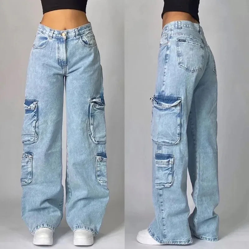 Washed Multi-Pocket Baggy Jeans