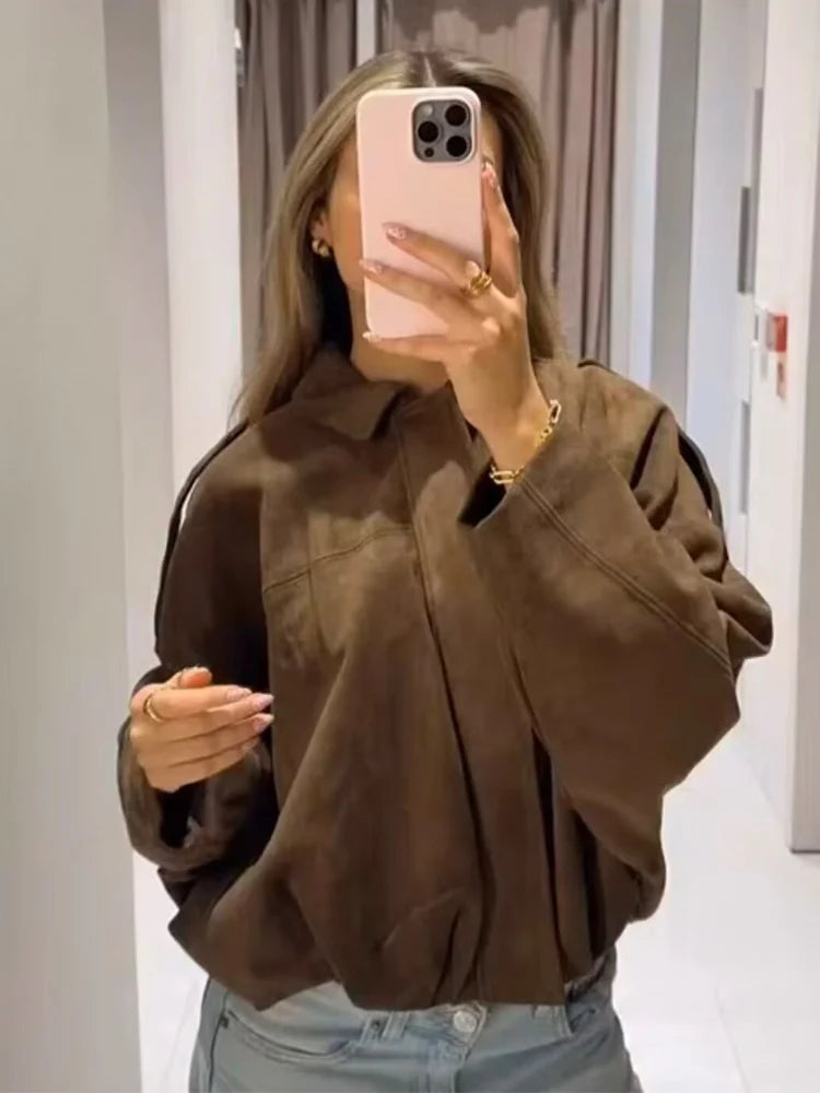 Green Suede Oversized Bomber