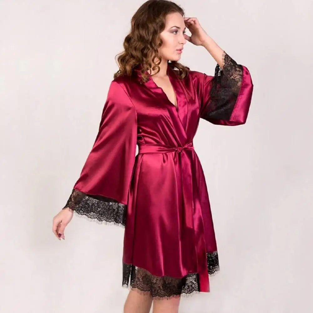 Lace Trim Satin Robe
