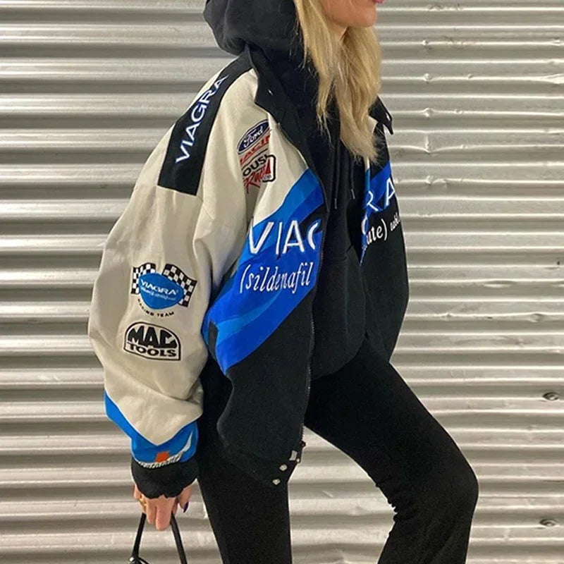 Blue Printed Hip-Hop Jacket