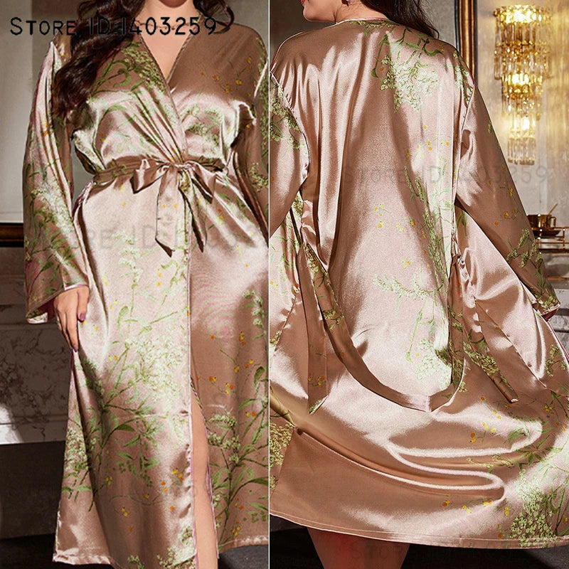 Cherry Print Kimono Robe Set