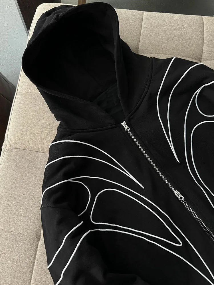 Striped Embroidered Double-Zip Hoodie