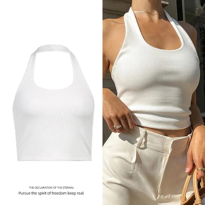 Ribbed Halter Crop Tank